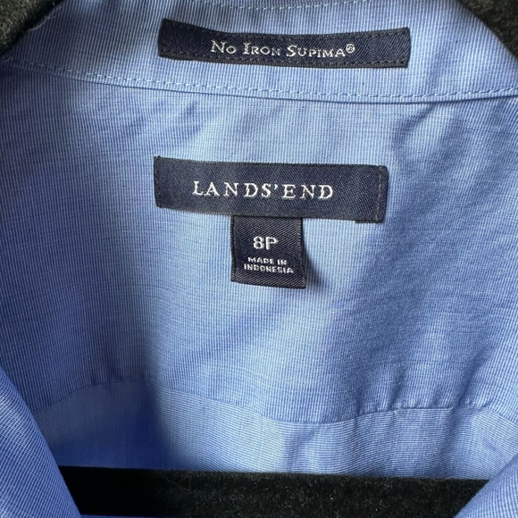 Lands End Women’s 8P Blue No Iron Button Up Shirt Supima Cotton Long - Picture 2 of 3
